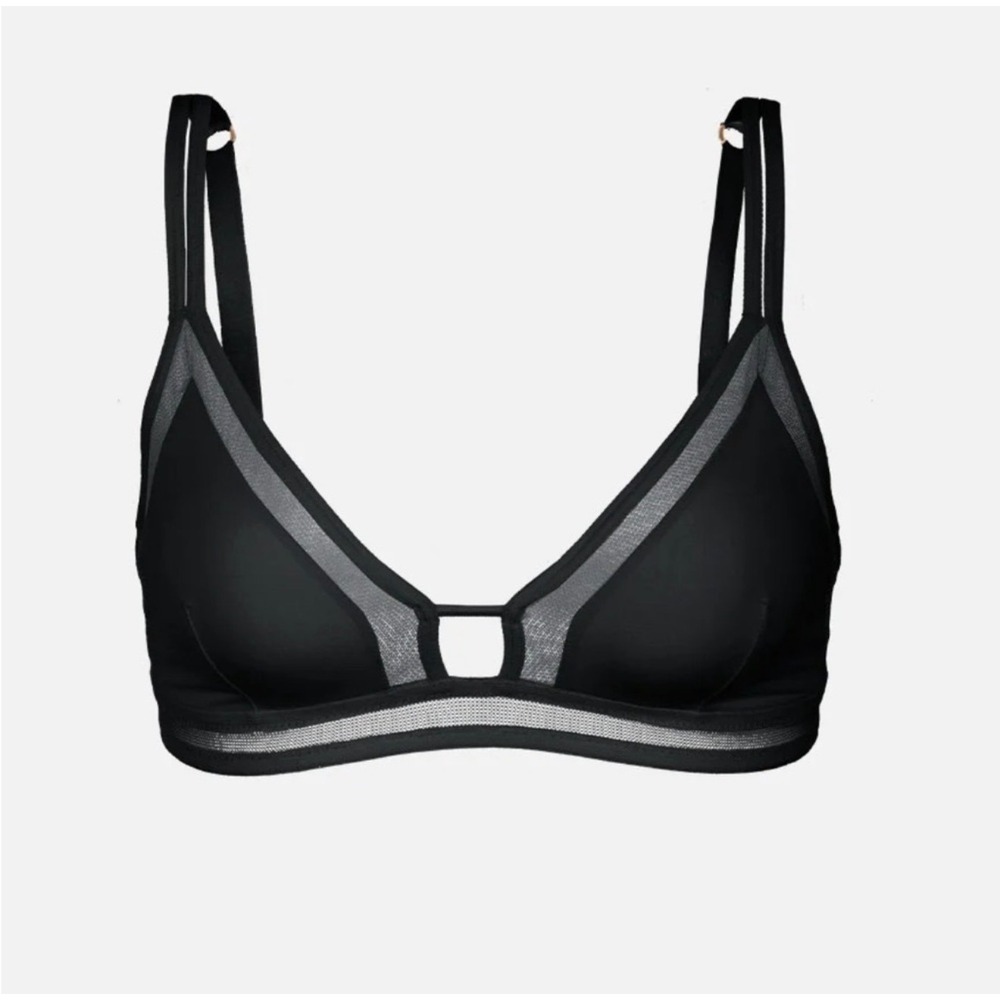 Lively The Mesh Trim Bralette Women Small Black Elastic Band Plunge Front